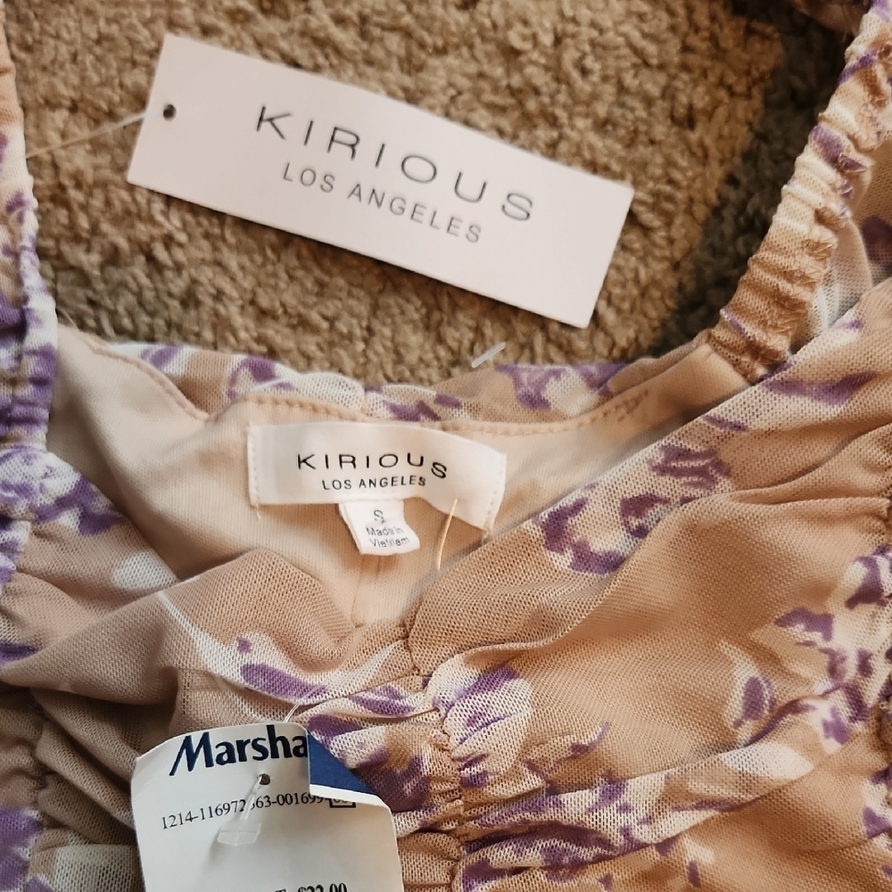 Floral Tan and Purple Women's Dress - Picture 2 of 3
